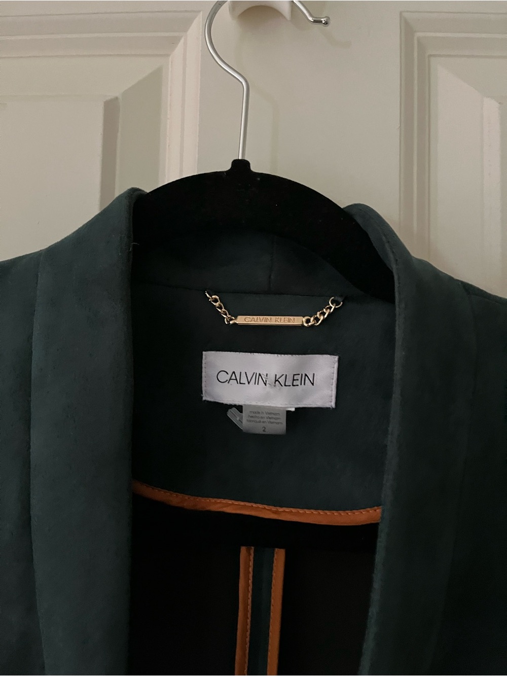 Calvin Klein open-front blazer longline silhouette faux suede 2 green - Picture 6 of 6